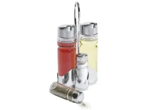 Galheteiro 4 Peças com Suporte Inox